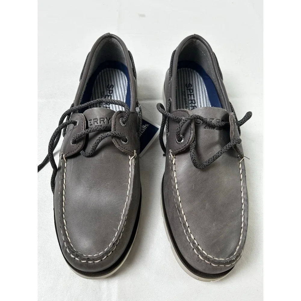 NWT Sperry Men's Leeward, 2-Eye Cross Lace, Top Slider, Grey, Boat Shoe, 9.5M